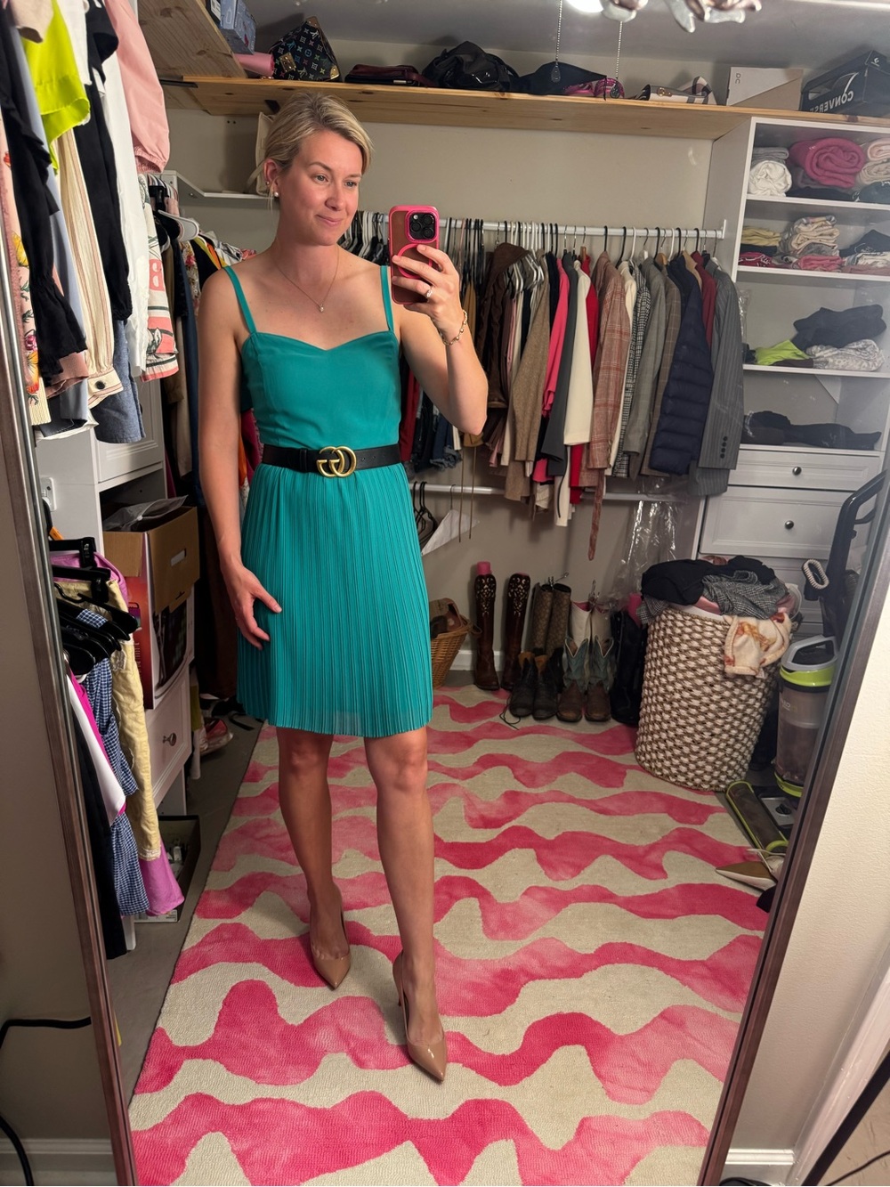 Sanctuary Teal Pleated Midi Dress with Spaghetti Straps